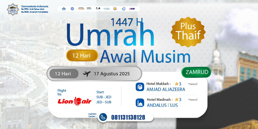 Biaya Umroh Surabaya 12 hari Keberangkataan 17 Agustus 2025